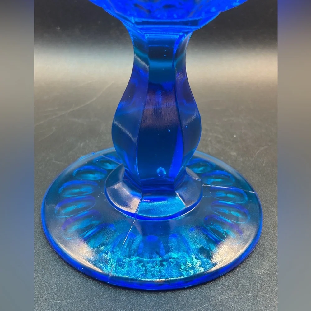 Vintage Fenton Blue Ruffle Thumbprint Glass Pedestal Candy Dish Compote Tazza